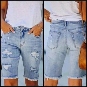 New Indigo Rein Y2K Acid Was Denim Distressed Bermuda Shorts
